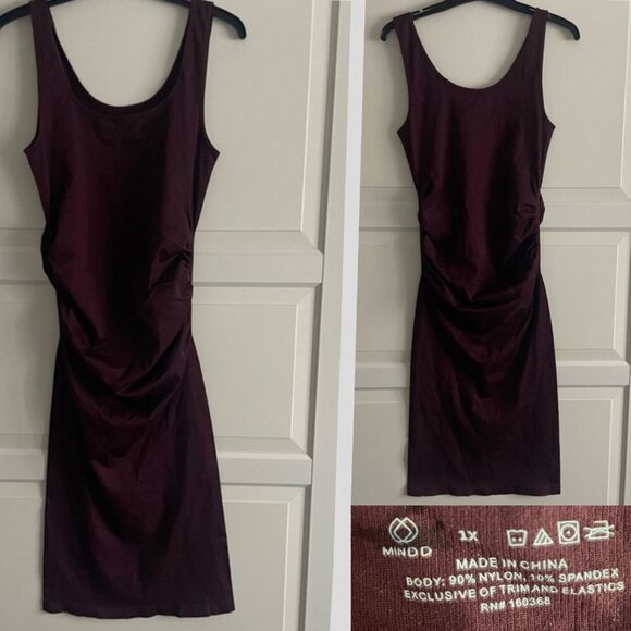 New! Mindd Burgundy Knit Sleeveless Ruched Midi Dress 20140 - Picture 3 of 9
